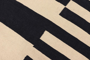 handmade Modern Kilim Beige Black Hand-Woven RECTANGLE 100% WOOL area rug 8' x 10'