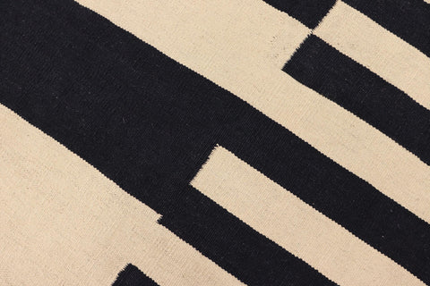 handmade Modern Kilim Beige Black Hand-Woven RECTANGLE 100% WOOL area rug 8' x 10'