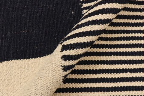 handmade Modern Kilim Beige Black Hand-Woven RECTANGLE 100% WOOL area rug 8' x 10'