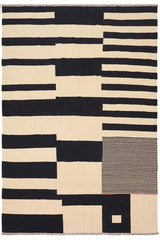 Flat Weave Kilim Antique Navaho Vintage handmade Modern Kilim Beige Black Hand-Woven Rectangle 100% Wool Area Rug 8x10 