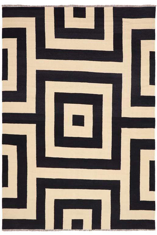 Flat Weave Kilim Antique Navaho Vintage handmade Modern Kilim Beige Black Hand-Woven Rectangle 100% Wool Area Rug 8x10 
