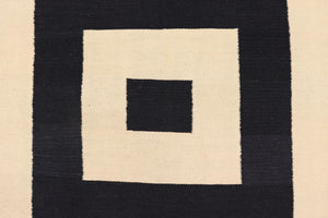handmade Modern Kilim Beige Black Hand-Woven RECTANGLE 100% WOOL area rug 8' x 10'