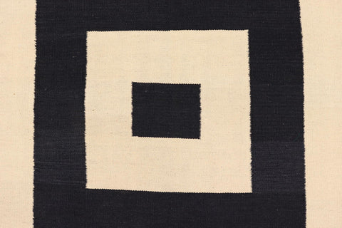handmade Modern Kilim Beige Black Hand-Woven RECTANGLE 100% WOOL area rug 8' x 10'