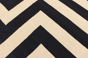 handmade Modern Kilim Beige Black Hand-Woven RECTANGLE 100% WOOL area rug 8' x 10'