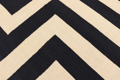 handmade Modern Kilim Beige Black Hand-Woven RECTANGLE 100% WOOL area rug 8' x 10'