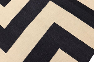 handmade Modern Kilim Beige Black Hand-Woven RECTANGLE 100% WOOL area rug 8' x 10'