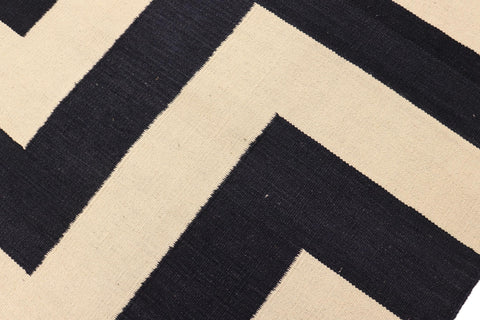 handmade Modern Kilim Beige Black Hand-Woven RECTANGLE 100% WOOL area rug 8' x 10'