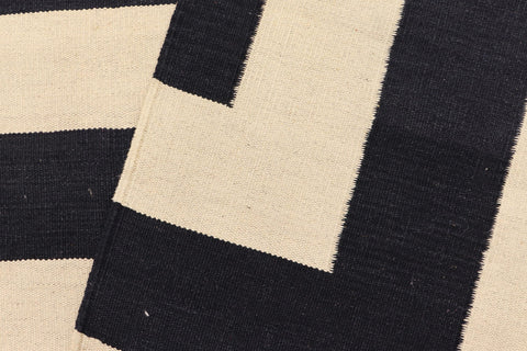 handmade Modern Kilim Beige Black Hand-Woven RECTANGLE 100% WOOL area rug 8' x 10'