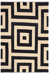 Flat Weave Kilim Antique Navaho Vintage handmade Modern Kilim Beige Black Hand-Woven Rectangle 100% Wool Area Rug 8x10 