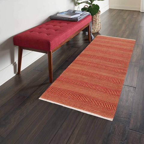 handmade Modern Kilim Pink Orange Hand-Woven RUNNER 100% WOOL area rug 3' x 7'