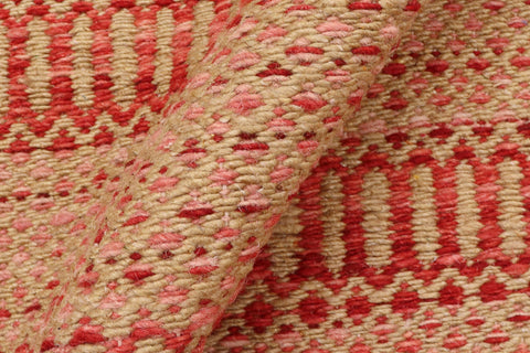 handmade Modern Kilim Red Beige Hand-Woven RUNNER 100% WOOL area rug 3' x 7'