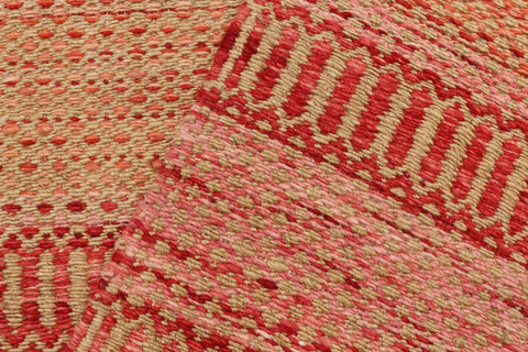 handmade Modern Kilim Red Beige Hand-Woven RUNNER 100% WOOL area rug 3' x 7'