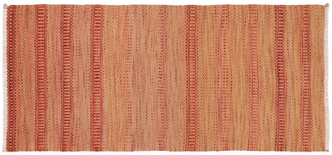 handmade Modern Kilim Red Beige Hand-Woven RUNNER 100% WOOL area rug 3' x 7'
