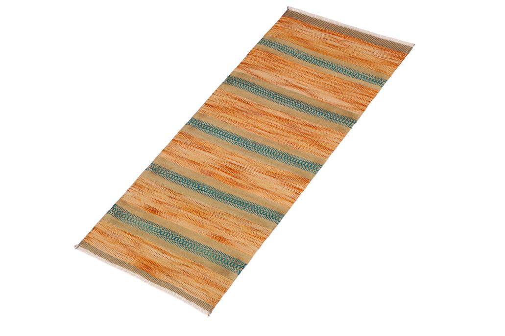 Flat Weave Kilim Antique Navaho Vintage handmade Modern Kilim Orange Blue Hand-Woven Runner 100% Wool Area Rug 3x7 