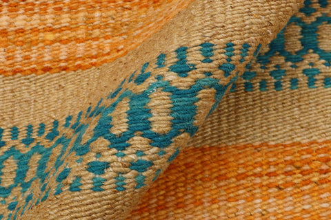 handmade Modern Kilim Orange Blue Hand-Woven RUNNER 100% WOOL area rug 3x7