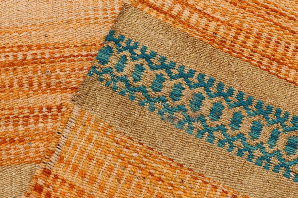 Flat Weave Kilim Antique Navaho Vintage handmade Modern Kilim Orange Blue Hand-Woven Runner 100% Wool Area Rug 3x7 