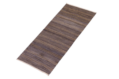 handmade Modern Kilim Blue Beige Hand-Woven RUNNER 100% WOOL area rug 3' x 7'