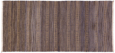 handmade Modern Kilim Blue Beige Hand-Woven RUNNER 100% WOOL area rug 3' x 7'