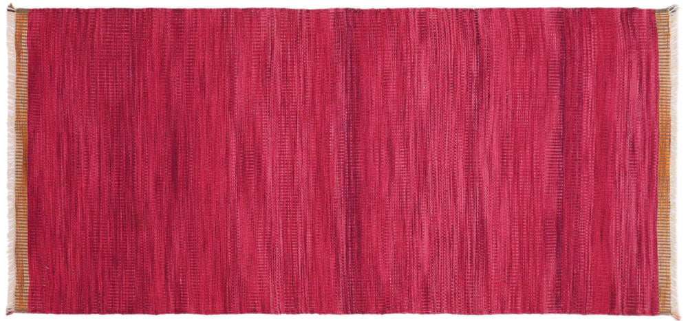 handmade Modern Kilim Pink Gray Hand-Woven RUNNER 100% WOOL area rug 4' x 7'