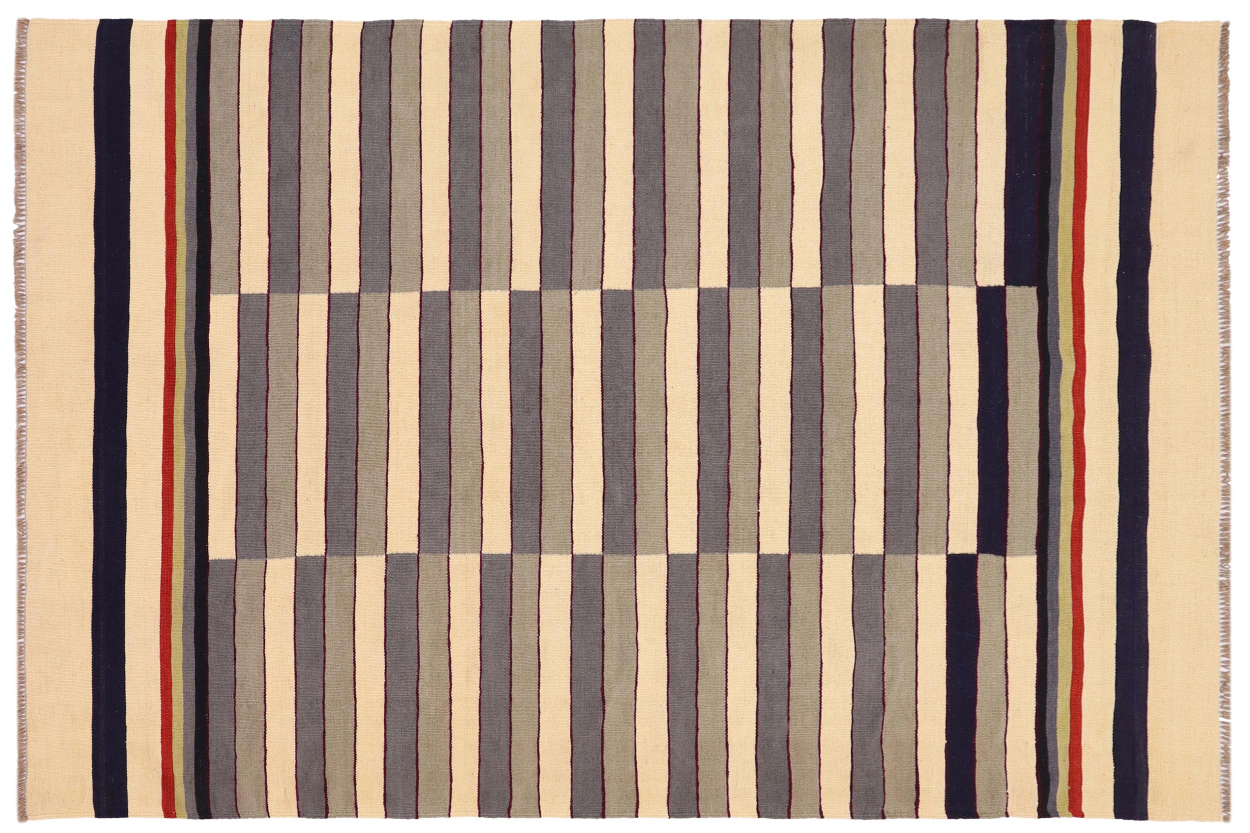 handmade Modern Kilim Gray Beige Hand-Woven RECTANGLE 100% WOOL area rug 6x8