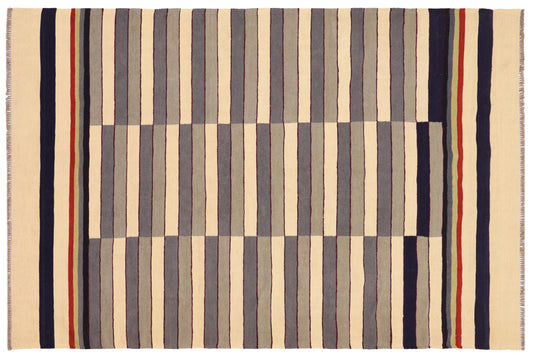 handmade Modern Kilim Gray Beige Hand-Woven RECTANGLE 100% WOOL area rug 6x8