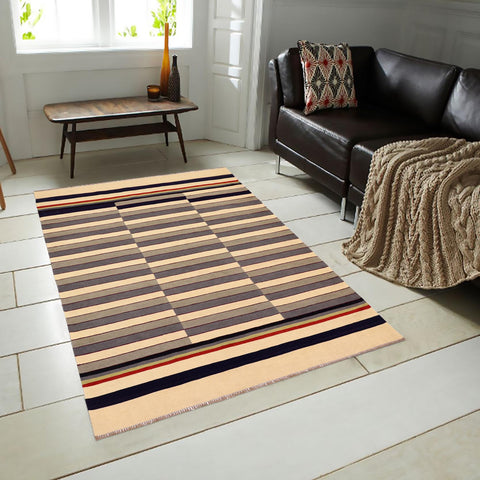 handmade Modern Kilim Gray Beige Hand-Woven RECTANGLE 100% WOOL area rug 6x8