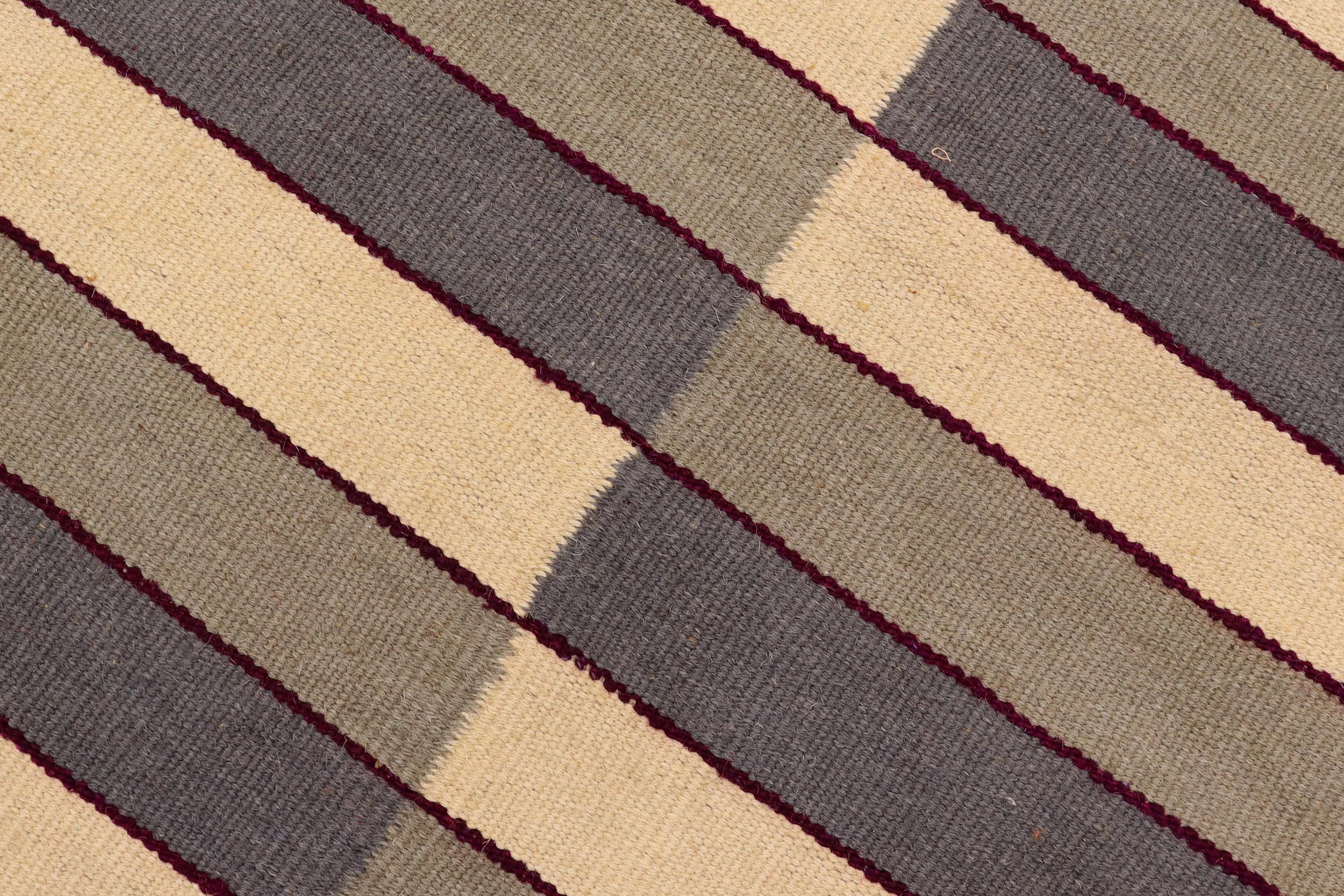 handmade Modern Kilim Gray Beige Hand-Woven RECTANGLE 100% WOOL area rug 6x8