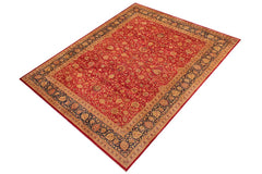 Semi-Antique Agra Iva Red/Blue Wool Rug - 9'2'' x 11'8''