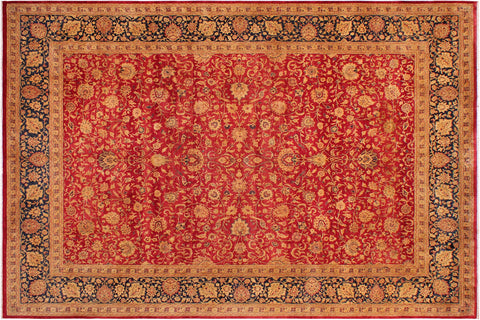 handmade Transitional Agra Red Blue Hand Knotted RECTANGLE 100% WOOL area rug 9 x 12