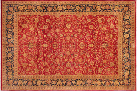 handmade Transitional Agra Red Blue Hand Knotted RECTANGLE 100% WOOL area rug 9x12