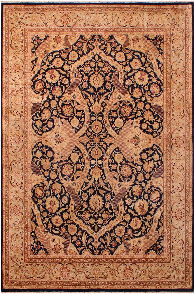 Traditional Agra Eugenia Blue Lt. Green Hand Knotted Area rugs 9 x 12