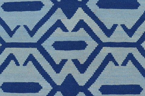 handmade Modern Kilim Blue Blue Hand-Woven RECTANGLE 100% WOOL area rug 4' x 6'
