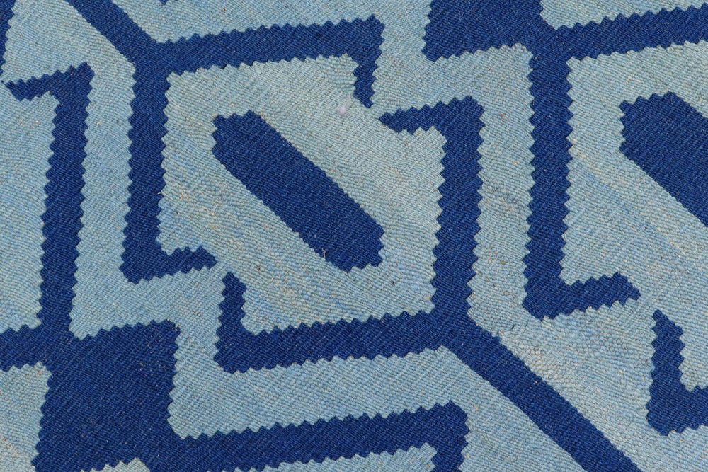 handmade Modern Kilim Blue Blue Hand-Woven RECTANGLE 100% WOOL area rug 4' x 6'