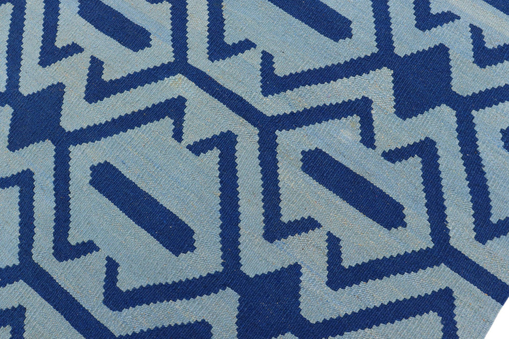 handmade Modern Kilim Blue Blue Hand-Woven RECTANGLE 100% WOOL area rug 4' x 6'
