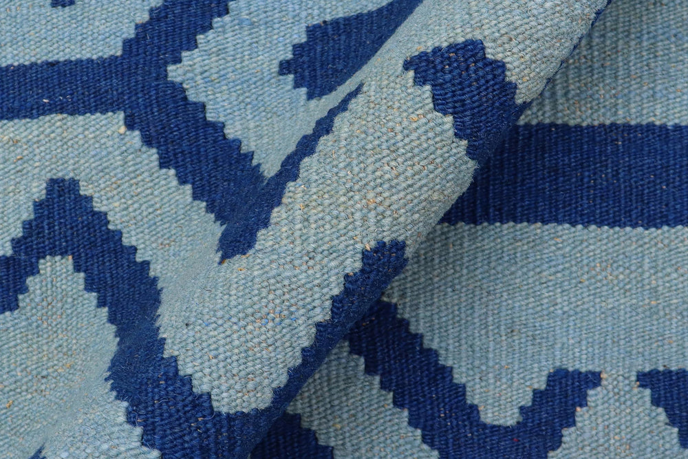 handmade Modern Kilim Blue Blue Hand-Woven RECTANGLE 100% WOOL area rug 4' x 6'