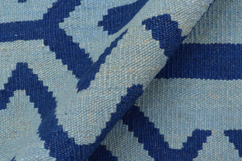 handmade Modern Kilim Blue Blue Hand-Woven RECTANGLE 100% WOOL area rug 4' x 6'