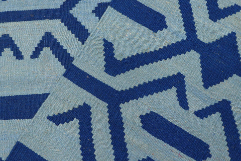 handmade Modern Kilim Blue Blue Hand-Woven RECTANGLE 100% WOOL area rug 4' x 6'