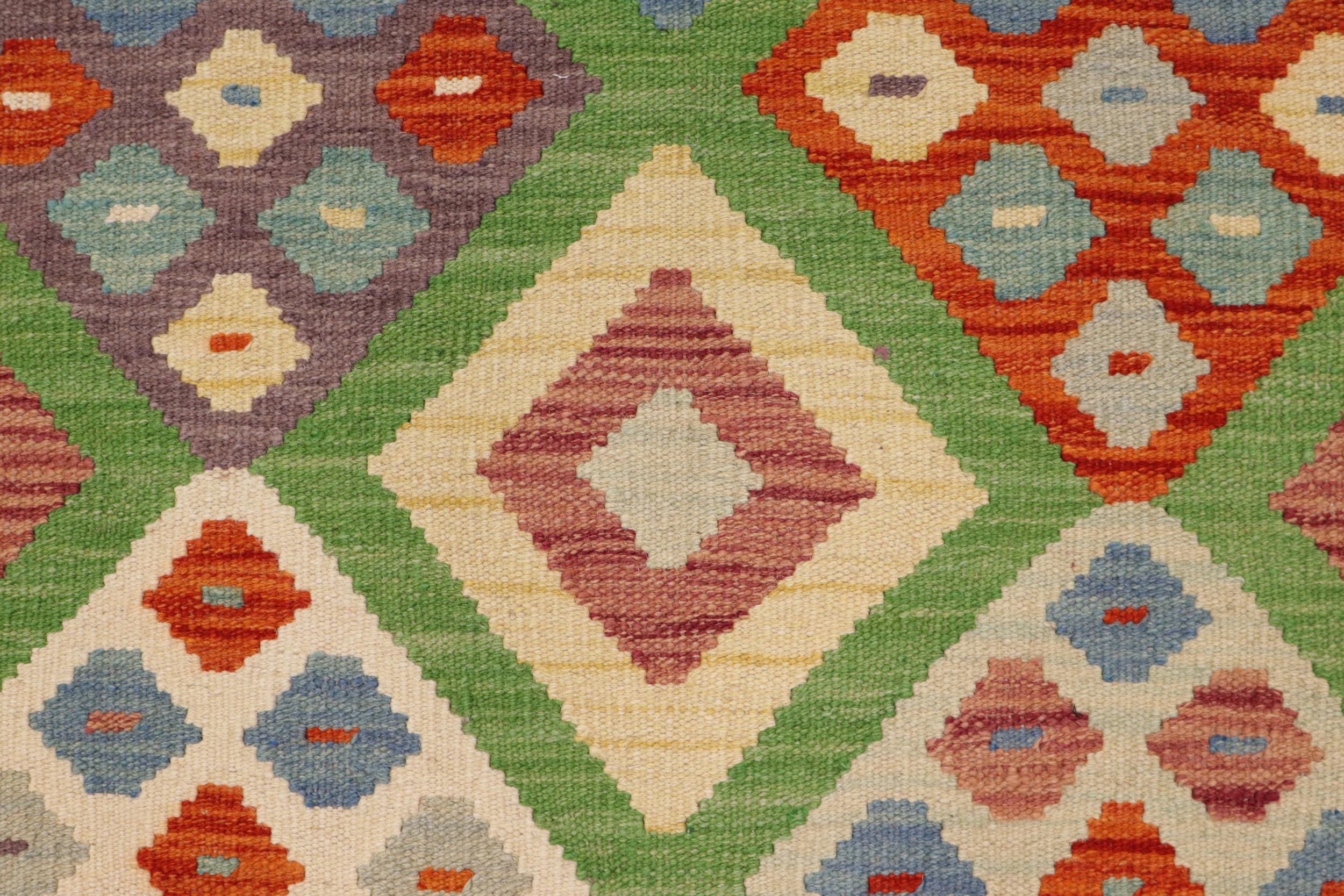 handmade Geometric Kilim Rust Blue Hand-Woven RECTANGLE 100% WOOL area rug 3 x 5