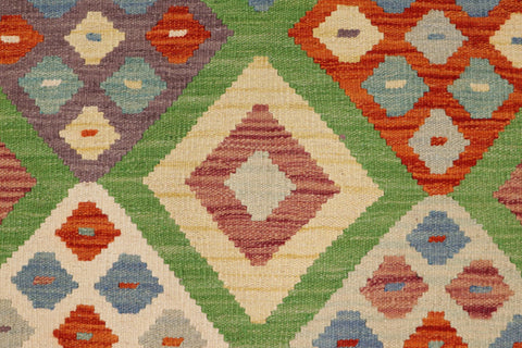 handmade Geometric Kilim Rust Blue Hand-Woven RECTANGLE 100% WOOL area rug 3 x 5