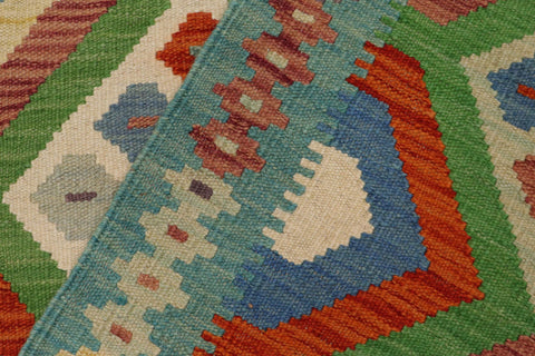 handmade Geometric Kilim Rust Blue Hand-Woven RECTANGLE 100% WOOL area rug 3 x 5