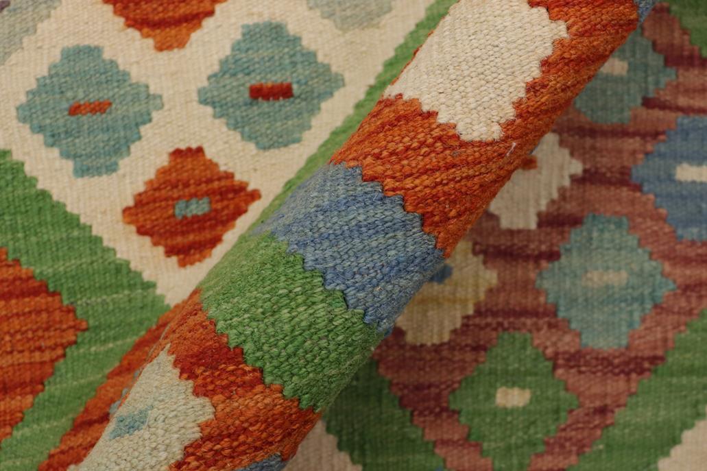 Flat Weave Kilim Antique Navaho Vintage handmade Modern Kilim Rust Blue Hand-Woven Rectangle 100% Wool Area Rug 3x5 