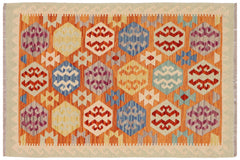 handmade Geometric Kilim Rust Beige Hand-Woven RECTANGLE 100% WOOL area rug 3 x 5