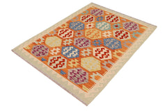 handmade Geometric Kilim Rust Beige Hand-Woven RECTANGLE 100% WOOL area rug 3 x 5