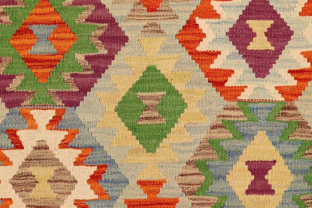 handmade Geometric Kilim Blue Rust Hand-Woven RECTANGLE 100% WOOL area rug 4 x 5