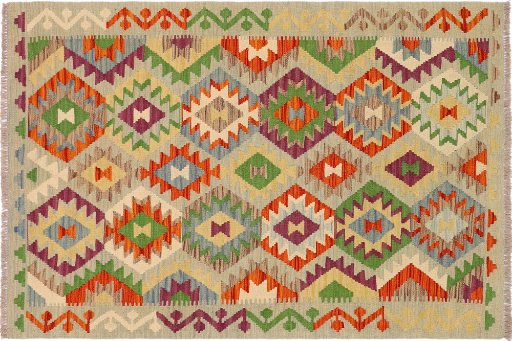 handmade Geometric Kilim Blue Rust Hand-Woven RECTANGLE 100% WOOL area rug 4 x 5