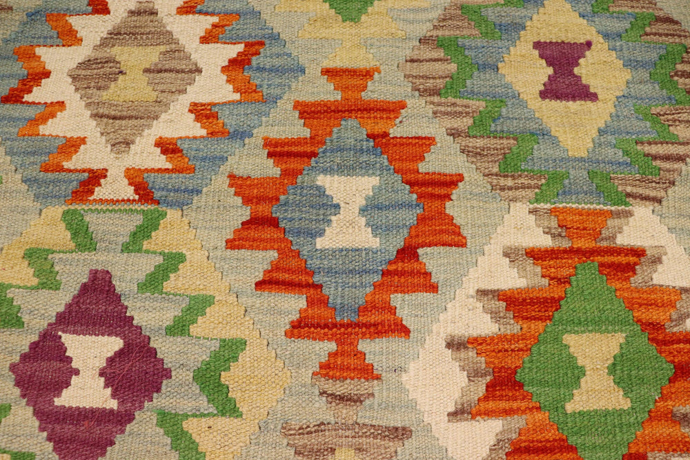 handmade Geometric Kilim Blue Rust Hand-Woven RECTANGLE 100% WOOL area rug 4 x 5