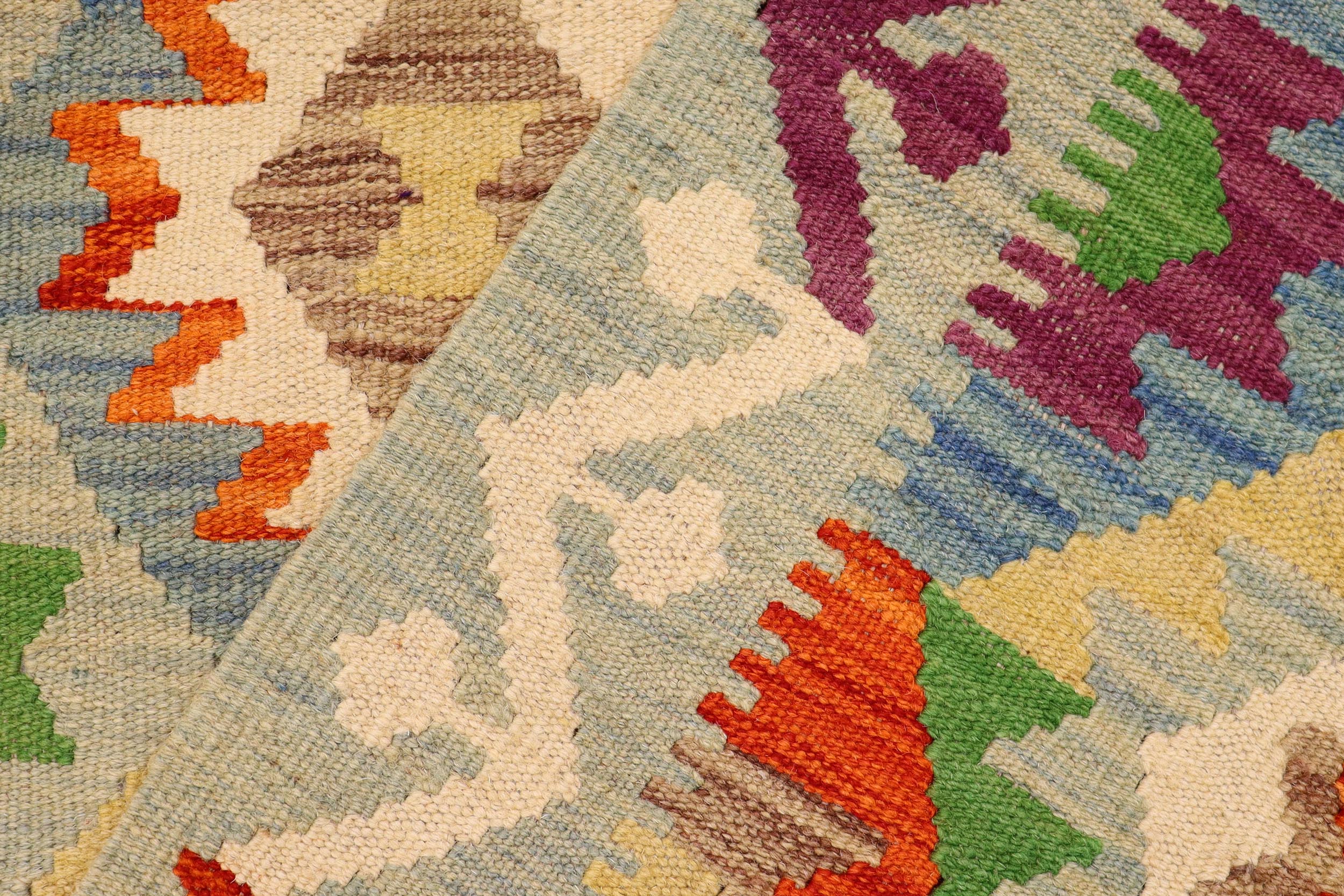 handmade Geometric Kilim Blue Rust Hand-Woven RECTANGLE 100% WOOL area rug 4 x 5