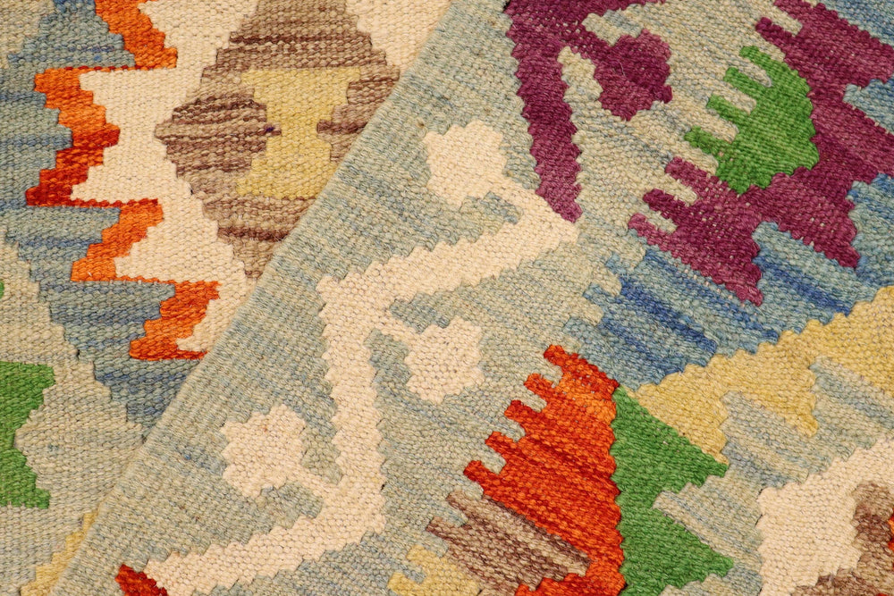 handmade Geometric Kilim Blue Rust Hand-Woven RECTANGLE 100% WOOL area rug 4 x 5