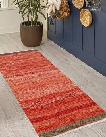 handmade Modern Kilim Red Blue Hand-Woven RUNNER 100% WOOL area rug 3x7