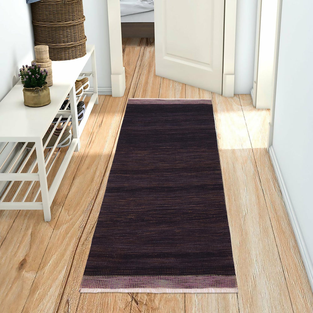 handmade Modern Kilim Blue Purple Hand-Woven RUNNER 100% WOOL area rug 4' x 7'